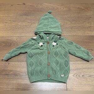 Souris Mini Limited Edition Green Hooded Knit Baby Cardigan Floral with Hood